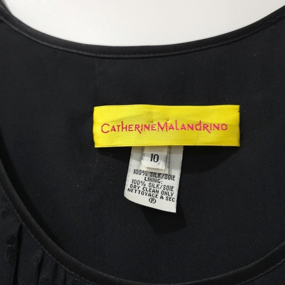 CATHERINE MALANDRINO Black 100% Silk Textured Midi Dress, Baby Doll, Vintage, 10 - Picture 6 of 16